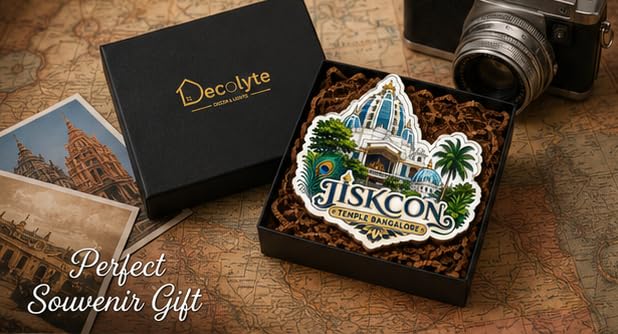 Image of Iskcon Temple Bangalore Theme Wooden Fridge Magnet Souvenir | 3x3 in Kitchen Home Decor Gift