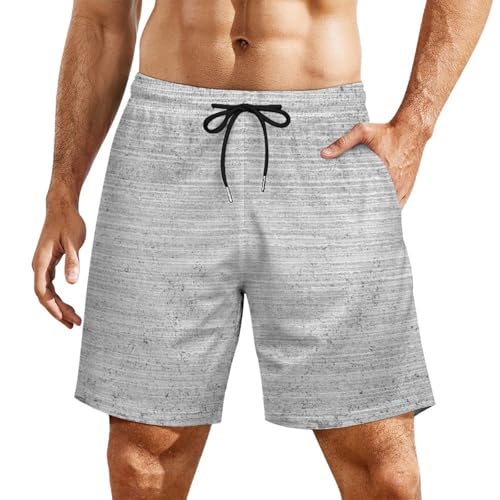 Gray Marble Mens Beach Shorts with Compression Liner,Quick Dry,2 in 1 No-Chafing Board Shorts