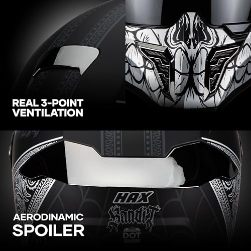 Image of HAX Full Face Motorcycle Helmet for Adult Men and Women, DOT & ECE 22.06 Certified - Powersports Advanced Ventilation Motocross Helmet for Motorbike Street Bike