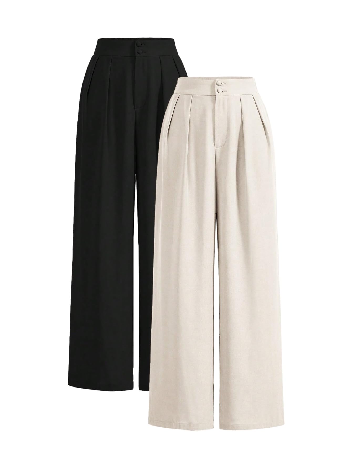 Womens 2 Pack Wide Leg Tailored Pants Dressy Pleated High Waisted Business Casual Trousers