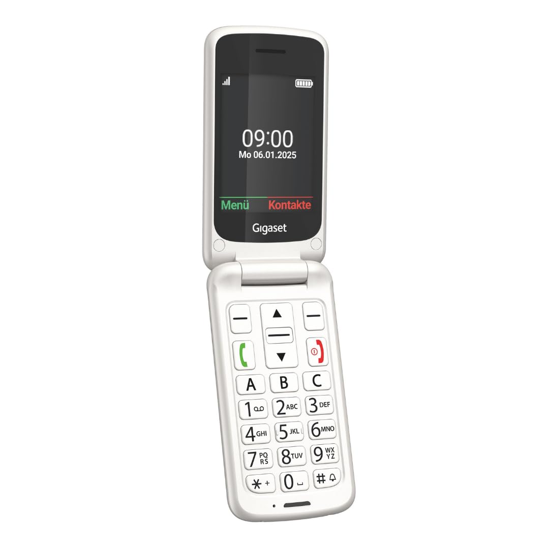 Gigaset GL595 – telefon z klapką i przyciskiem SOS, kolor perłowo-biały
