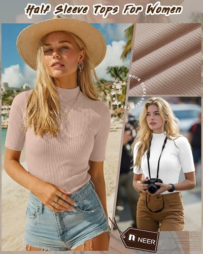Image of Neer 3 Pack Women's Mock Neck Ribbed T-Shirts