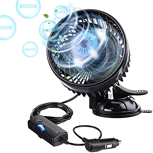 TVIRD 12V 6 Electric Car Fan,Car Cooling Fan with Suction Cup,360 Degree Adjustable Car Fan with Air Purification Function&Speed Control,Quiet Vechile Fan for Truck Van SUV RV Boat