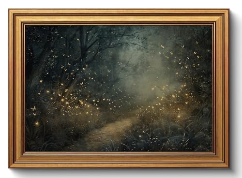 Moody Forest Firefly Wall Art Dark Academia Cottagecore Canvas 12x16in