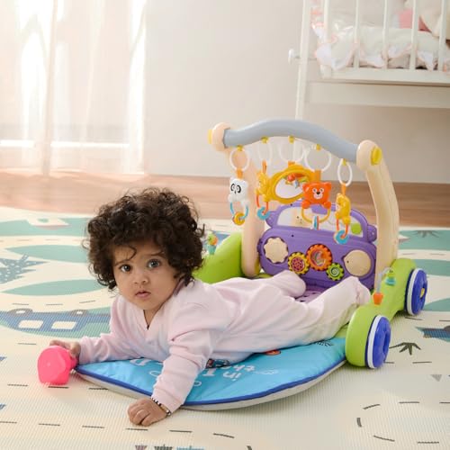 Image of Amazon Brand - Supples 2 in 1 Musical Baby Play Gym with Convertible Walker | Push Walker with Play Piano, Lights, Rattles & Tummy Time Mat for Babies & Toddlers | in The Wild