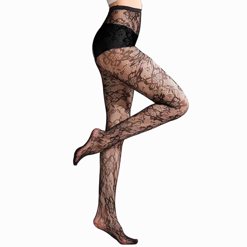 Women's High Waist Patterned Tights Fishnet Stockings For Women Sexy Lace Goth Tights Black Pantyhose For Halloween2