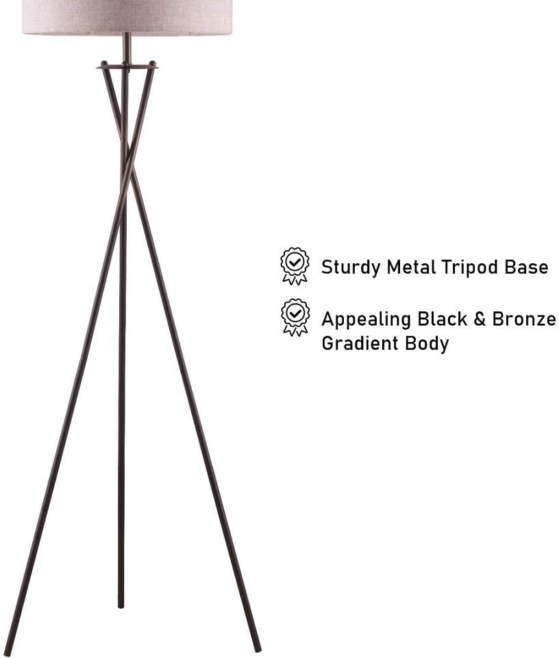 SH Lighting Modern Tripod Floor Lamp - Features Large Drum Shade – 64.5" Tall Perfect for Living or Bedrooms