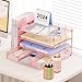 OPNICE Desk Organizer, 4-Tier Desktop File Organizer with Drawer and 2 Pen Holders, Office Desk Accessories, File Sorters, Workspace Organizers for Office Supplies(Rose Gold)
