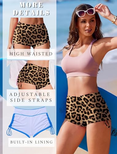 AI'MAGE Womens 3" Swim Board Shorts High Waisted Bathing Suit Bottoms Boy Shorts Adjustable Ruched Side Bikini Shorts S-XXL4