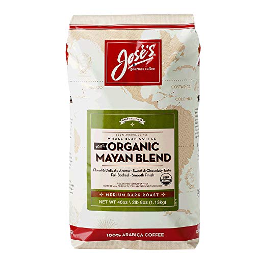 Jose's Whole Bean Coffee, 2lb 8 oz/40 oz 100% Certified USDA Organic Mayan Blend 100% Arabica Coffee