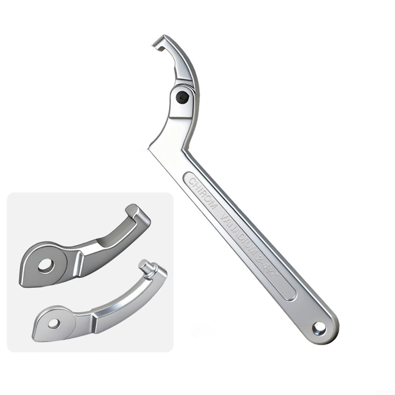 Llave inglesa de gancho, juego de llaves de tuerca de metal ajustables con cabezales redondos cuadrados para calefacción de tuberías, reparación de bobinas, plata, 1 paquete
