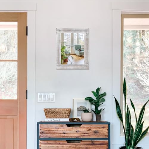 Rechteckiger Spiegel, Wandspiegel mit rustikalem Holzrahmen, Vintage-Hängespiegel für Schlafzimmer, Badezimmer, Wohnzimmer, Bauernhaus, Wanddekoration, weiß, groß, 40 x 30 cm – Bild 4