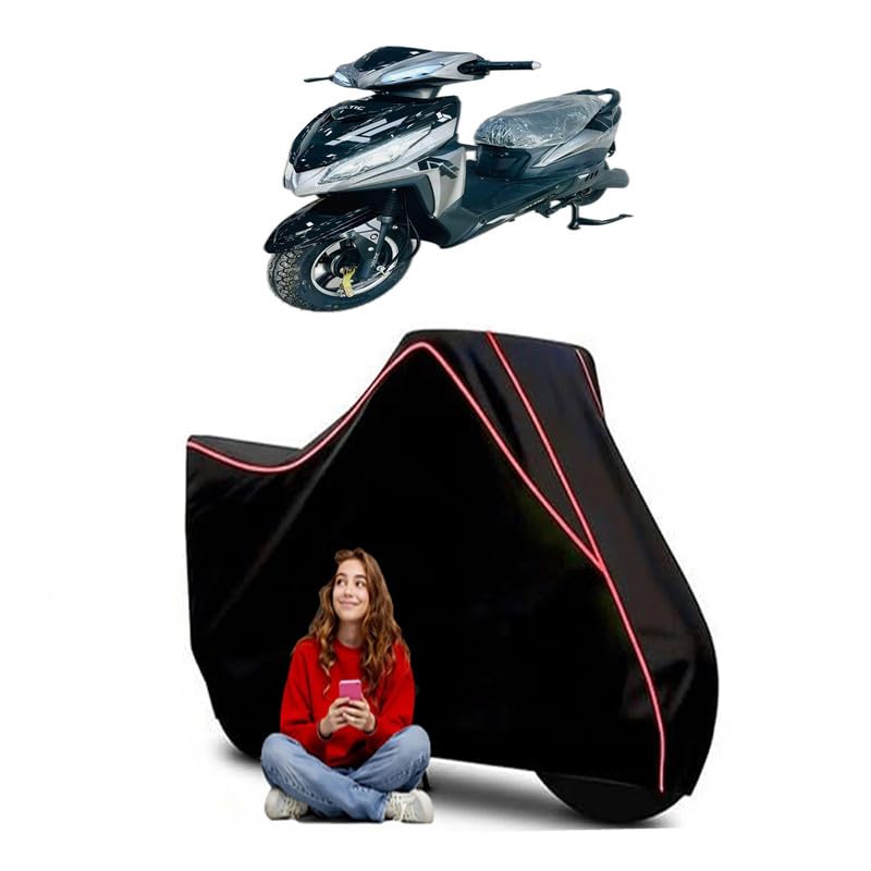 Image of Deltic Drixx Lead Acid Scooty Bike Cover Water Resistant Outdoor Use Universal Fit Scooters Motorcycles Heavy Duty UV Protection Dust Rain Scratch Resistant Elastic Bottom Black Blue Piping