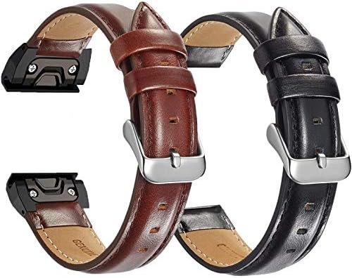 OTOPO Leather Strap for Fenix 6/6 Pro Bands & Fenix 5/5 Plus Bands & Forerunner 935/945 Bands, 2Pack 22mm Easy Fit Leather Wrist Band Replacement Bracelet Compatible Garmin Fenix 5/5 Plus Smartwatch