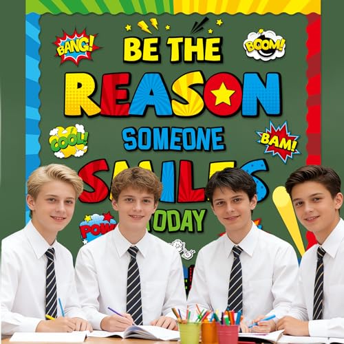 Image of Super Theme Bulletin Board Decoration Set Hero Theme Classroom Decor Be The Reason Someone Smile Today Bulletin Board Motivational Cutout for First Day of School Office Home Chalkboard Door Wall Decor