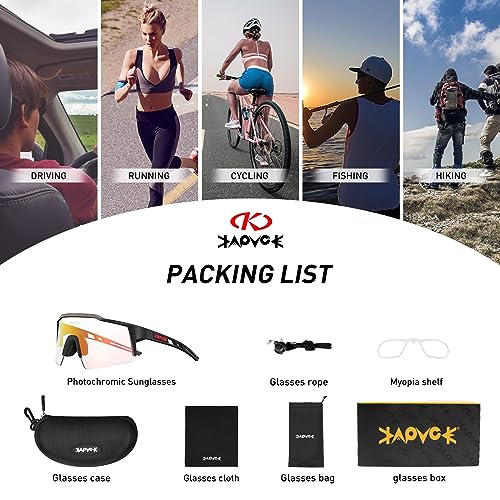 Kapvoe Photochromic Cycling Glasses Mountain Bike Sunglasses Mtb Bicycle Riding Clear Colorful High Definition Lenses 08 Red #TOP5