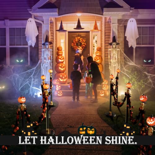 Image of 4 Pack Halloween Pumpkin Head Black&Gold Stanchions and Velvet Ropes Set, Stainless Steel Crowd Control Barriers,3Pcs Black Ropes and Poles for Party,Photobooth Accessories, Prom,Halloween Decorations