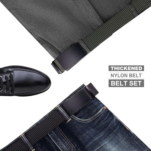 Men's Nylon Ratchet Belt, 2 Pack Casual Web Click Belt with Slide Buckle for Jeans, No Holes Adjustable Trim to Fit4