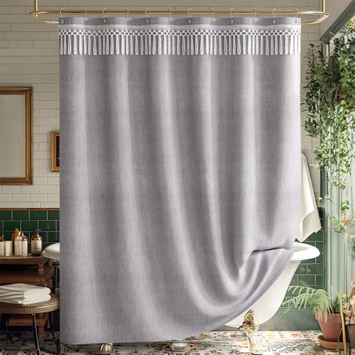 AmazerBath Boho Grey Shower Curtain with Tassels