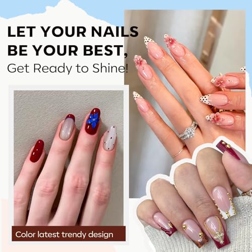 Image of Modelones Gel Nail Polish Set -6 Colors 2026 Summer Hot Pink Blue Milky White Clear Blooming Gel Polish Burgundy Nude French Jelly Nail Gel Polish DIY Gift with Golden Beads & Nail Dotting-Liner Brush