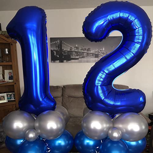Image of 40 Inch Navy Blue 21 Number Balloons Giant Jumbo Huge 12 or 21 Foil Mylar Helium Number Digital Balloons Dark Blue Birthday Mylar Digital Balloons 12th 21st Birthday Anniversary Events Party