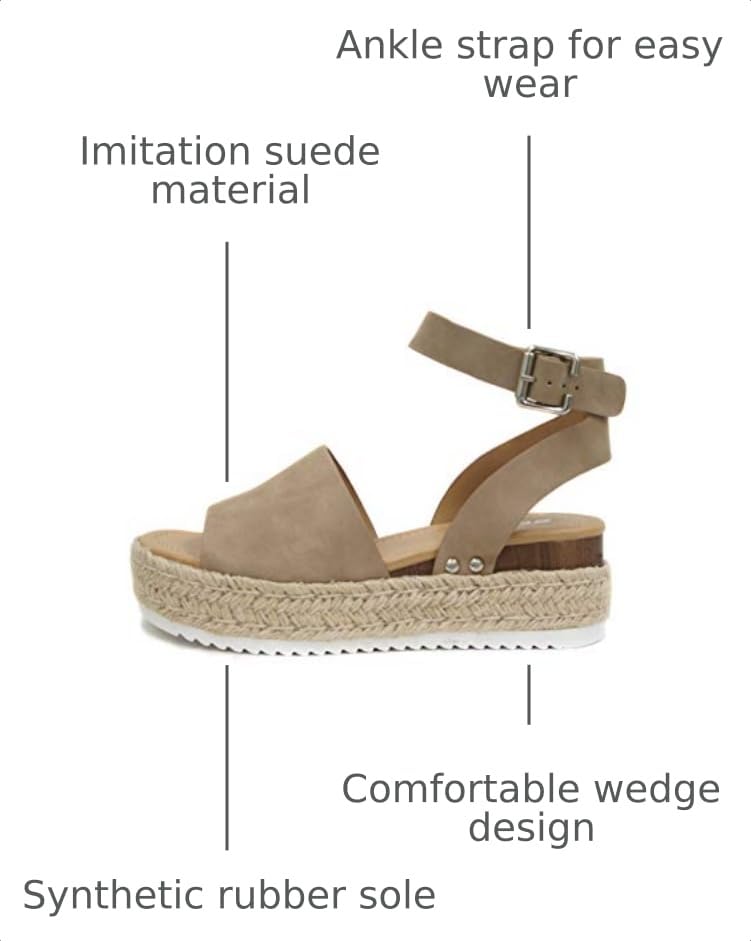 Image of Soda Topic Open Toe Buckle Ankle Strap Espadrilles Flatform Wedge Casual Sandal