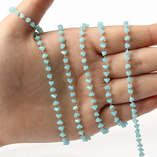 Chaîne perles triangulaires acier inoxydable bleu ciel pour création bijoux DIY