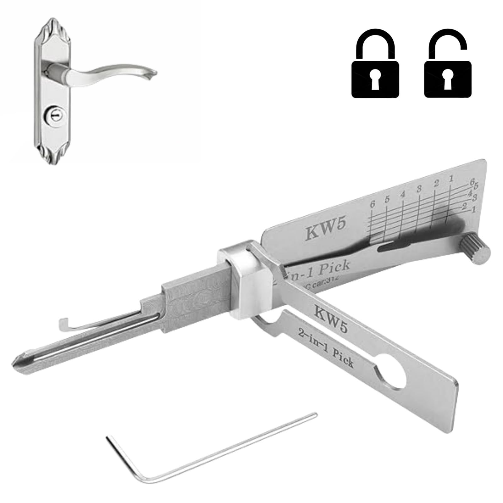 KW5 Stainless Steel Key Decoder, Lock Pick Master Key Decoder, Auto Reader, Lock Picking Kit for Beginners