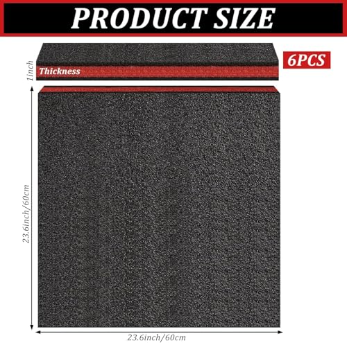 6 Pcs Tool Box Foam Inserts for Cases 24 x 24 x 1 Inch Polyethylene Tool Box Liner for Toolbox Hard Case Kaizen Organizer Sheets Cuttable Tool Shadow Insert for Toolbox Storage(Red, Black)