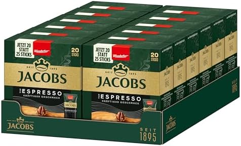 Jacobs Typ Espresso löslicher Bohnenkaffee als Stick, Instant Kaffee, 12 x 20 Einzelportion à 1,8 g, für 240 Getränke