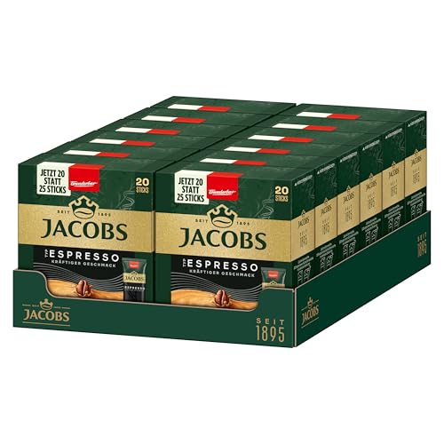 Jacobs Typ Espresso löslicher Bohnenkaffee als Stick Instant Kaffee 12 x 20 Einzelportion à 1 8 g für 240 Getränke