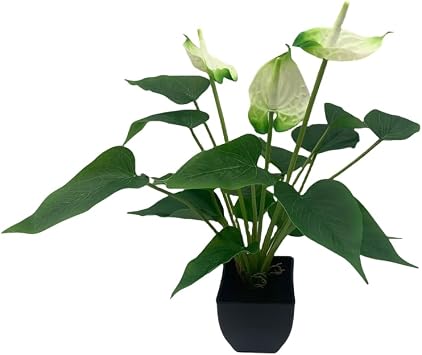 16.1 Artificial Potted Flowers Anthurium Artificial Plant Bonsai Fake Tropical Greenery Plant,for Indoor Outside Home Garden Office Deck Porch Wedding Decorations,White