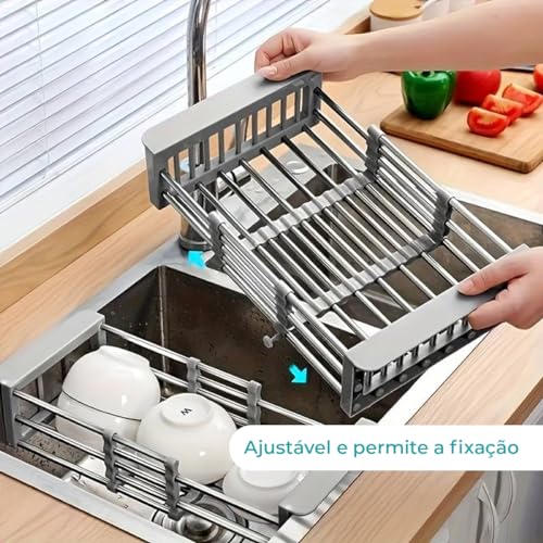 Cesto Escorredor Aço Inox Cuba Ajustável De Pia Extensível Cor Prata Cozinha - Brinovar