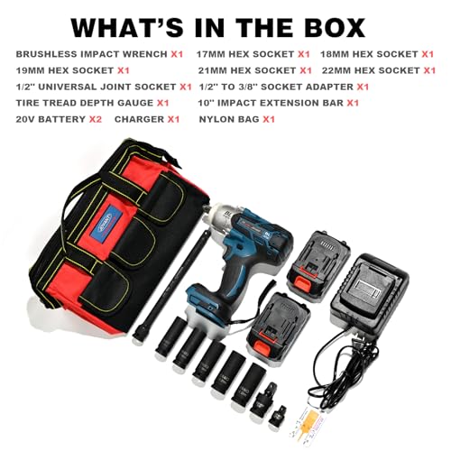 Kit de chave de impacto sem fio, chave de impacto sem escovas de 20 V máximo, chave de impacto elétr