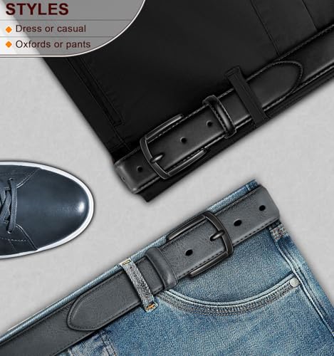 Image of BULLIANT Men Belt 2Pack-Leather Belt 7Holes Comfortable For Men's Dress Casual Jeans 1 3 /8 inch