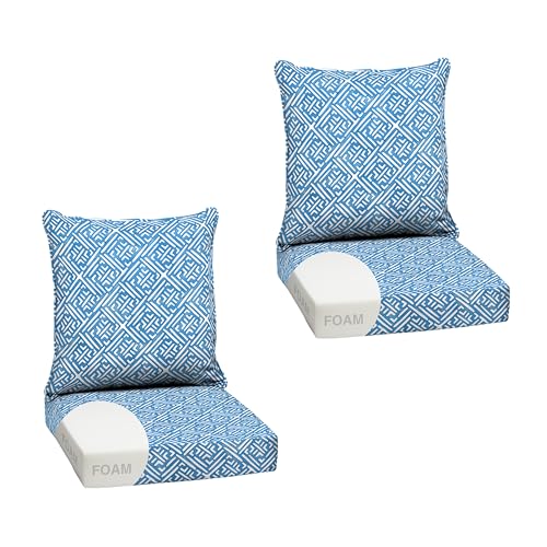 Image of Arden Outdoor Foam Deep Seat Cushion Set, 2-Pack, 24x24, Premium High-Density Foam, Never Flattens, Weather-Proof for Patio Chair Sofa Couch, Amalfi Blue Tile