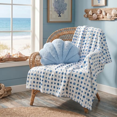 SmoothNovelty 2 Pack Coastal Throw Blanket and Seashell Throw Pillows Set Include Blanket 50x60in Dusty Blue Pillows Ocean Beach Soft Decor Home Starfish Seashell Print for Gifts Sofa Bed Home