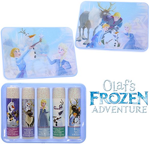 Townley Girl Frozen Sparkly Lip Balm For Girls, 5 pack with Decorative Tin