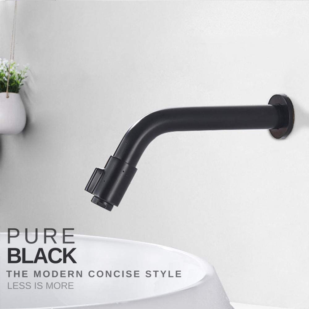Huin Rubinetti neri opachi Rubinetto singolo freddo Rubinetto monoforo rotondo solo rubinetti per lavabo anneriti a freddo Ruotare l'interruttore