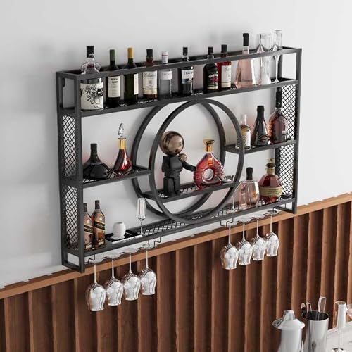 WXZXWXZX Portabottiglie Porta Bottiglie di Vino da Parete Cantinetta Vino con Porta Calici Porta Vini con Luce a LED Angolo Bar Mobile Bar per Casa Cucina Sala da Pranzo Bar(Black,100cm/39.37in)