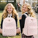 LEDAOU Kids Backpack for Girls Backpacks with Lunch Box, Lightweight Bookbag Set Elementary Middle School Back pack for 8-14, Pink Bow Checkered, L, School - Image 2