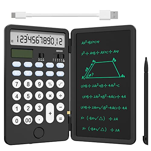 Newyes Portable Calculator With Notepad, Basic Calculator With Writing Tablet,12 Digits Large Display Rechargeable Solar Power Desk Calculator For Office, School #TOP26