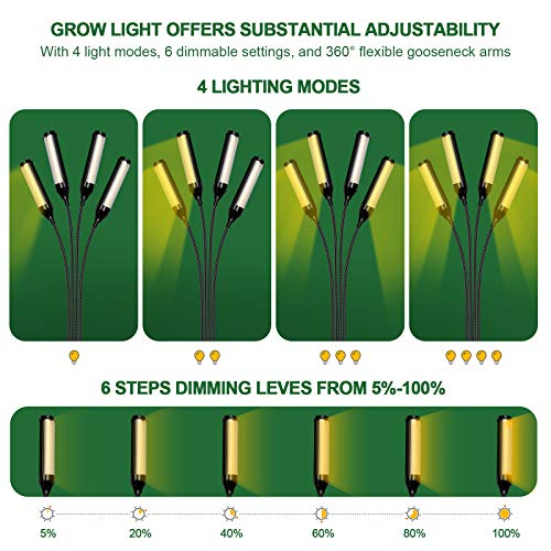Grow Light with Tripod Stand, Balhvit 288PCS LED Grow Lights for Indoor Plants Full Spectrum with 3/6/12H Memory Timer & 6 Dimmable Levels, Sunlike Floor Plant Light for All Growth Stages - Thumbnail 5