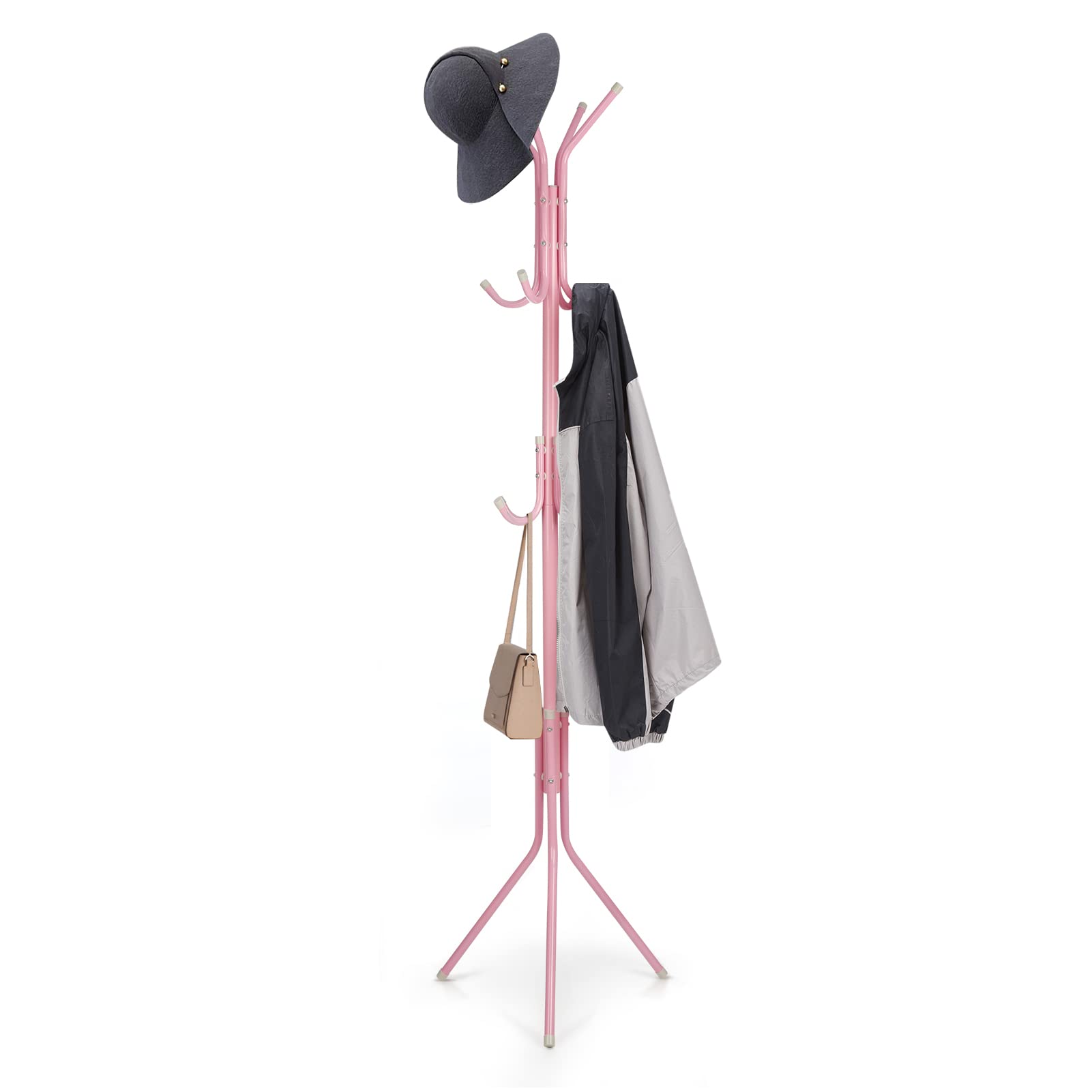 XJYMCOM Coat Rack 175cm 12 Hooks Clothes Stand for Jacket Rack Umbrella Clothes Holder Floor Standing Rack Clothes Hanger Hooks for Bedroom Hallway Office(Pink)