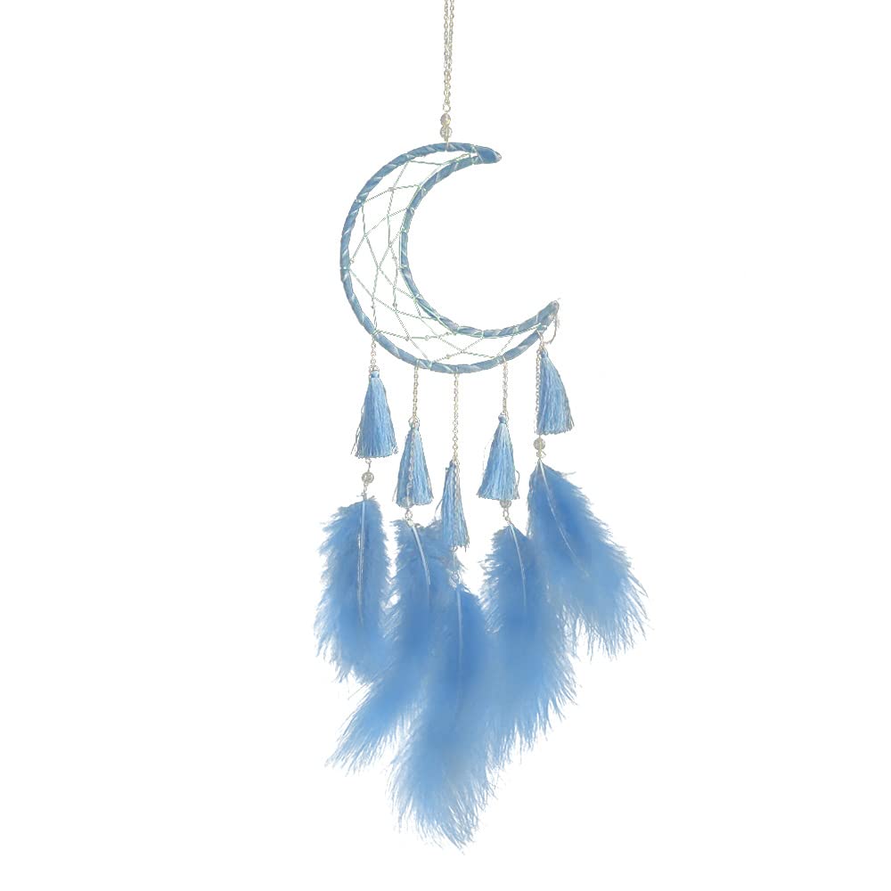 Acchiappasogni Con Luci A LED Fatto A Mano – Luna E Piume, Decorazione Murale Per Camera Da Letto (55 Cm, Luci Bianche Calde) - 5