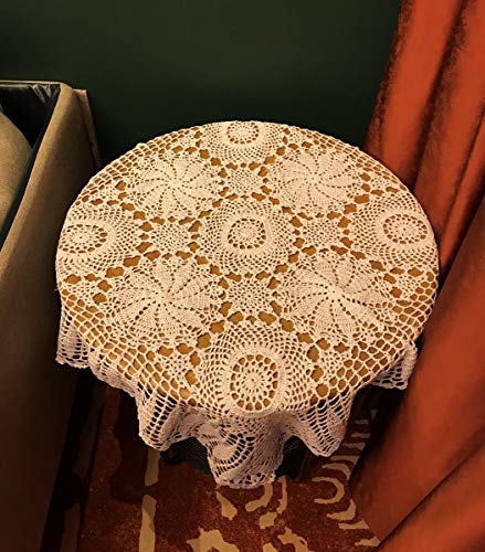 Janef Beige Handmade Crochet Cotton Table Cloth Lace Doilies Square Lace Tablecloths 31 Inches. #TOP2
