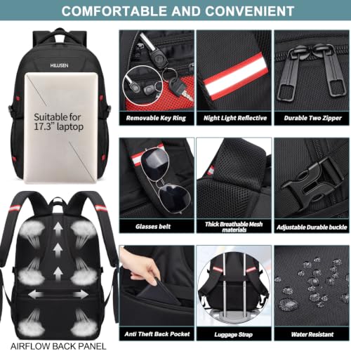 Groß Rucksack Herren 50L,Arbeit Rucksack Laptop Rucksack Herren Schwarz – Ansicht 5