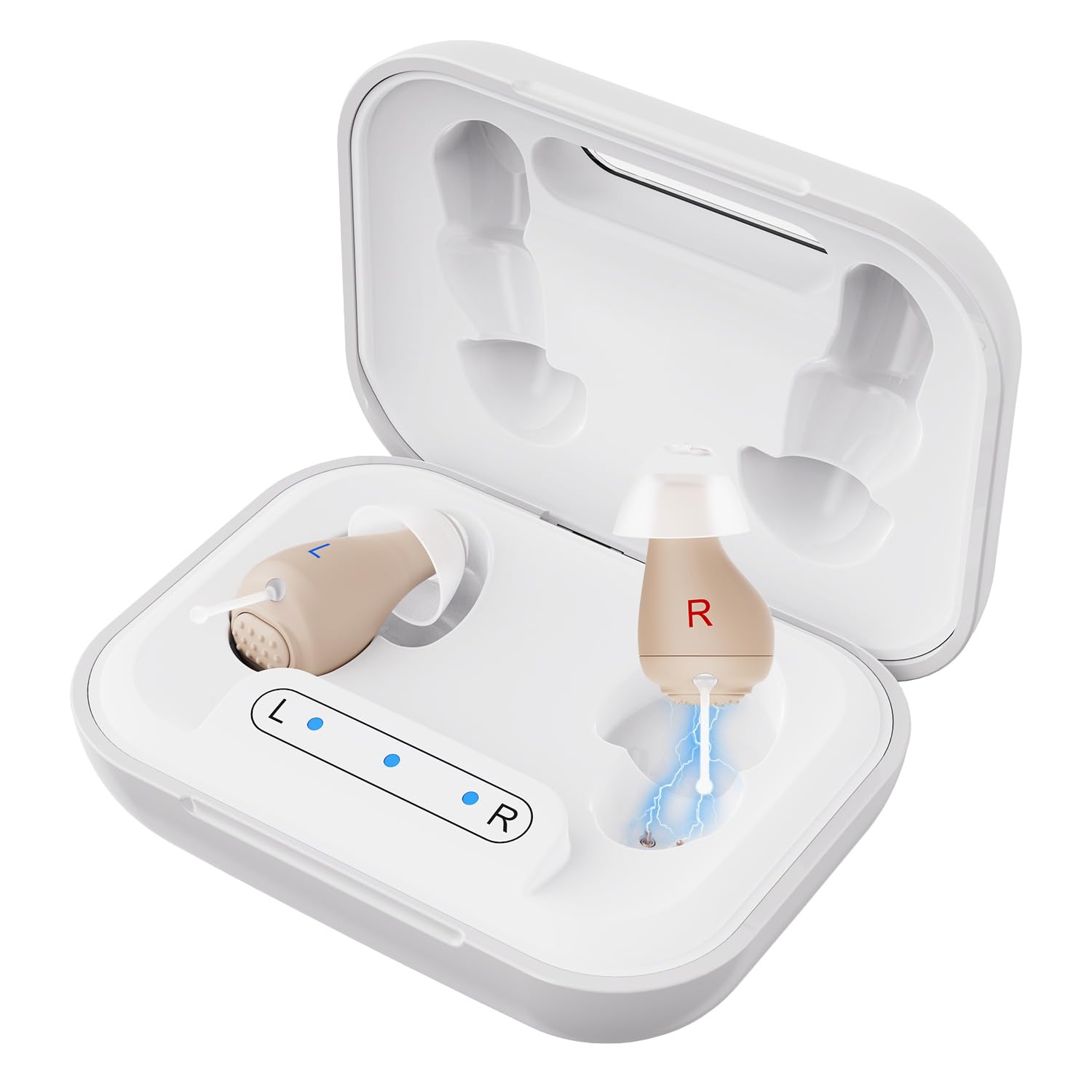 OTC Hearing Aids for Seniors, Rechargeable Hearing Amplifiers Devices with Noise Cancelling, Superior Sound Quality for Women Men Hearing Loss, Auto On/Off (White) (White)