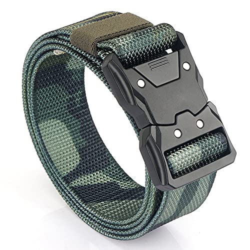 FLYYQMIAO Men's Tactical Belt,Military Utility Belt Nylon Web Rigger Belt Work Belt with Heavy-Duty Quick-Release Buckle,Adjustable Hard Metal Buckle, Nylon Breathable Elastic Web Belts (style2)