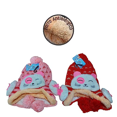 Touca Infantil Lã Forrada com Pelúcia + Pompom e Protetor de Ouvido: Modelo Bichinho 3D (Masculino)